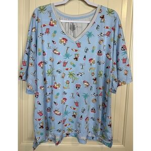 Cuddl Duds‎ short sleeve blue Pajama Top dogs beach vacation sz 2X GUC